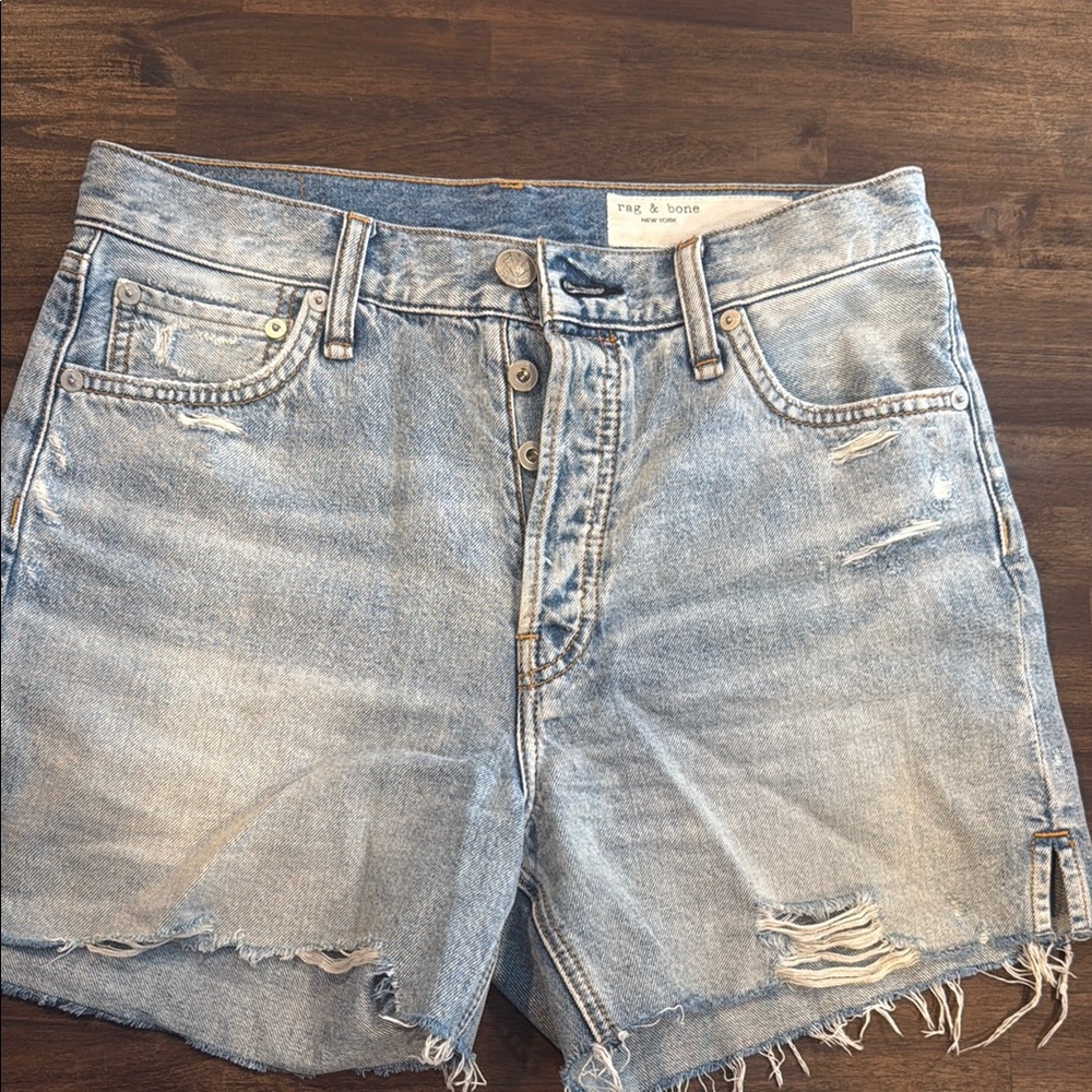 Rag & Bone Light Blue Frayed Denim Shorts